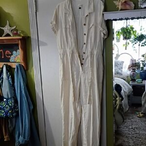 Universal Thread Cream Button-Front Utility Jumpsuit